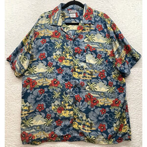 Disney Parks Authentic Shirt Mens Large Tiki Hawaiian Mickey Pluto Surf Floral